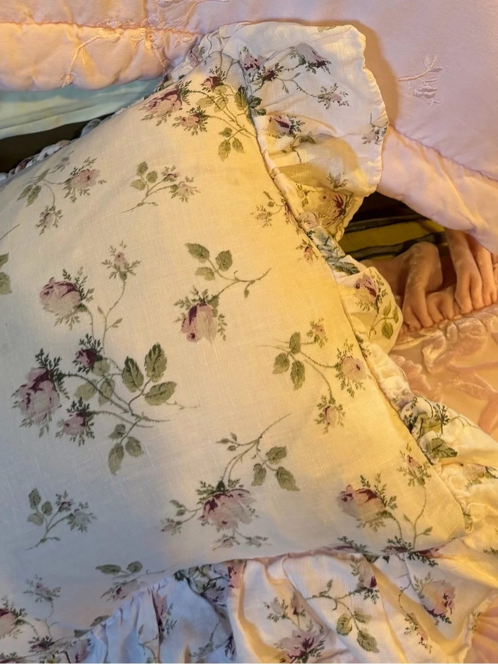 BELLA NOTTE Vintage floral LINEN pale pink single sham